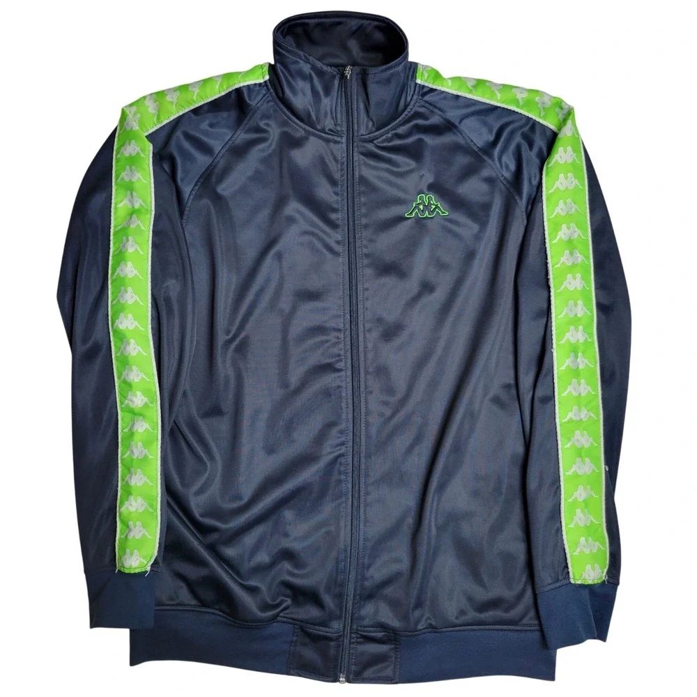 Kappa Men's Track Jacket Size Large Navy &‎ Neon Green Polyester READ